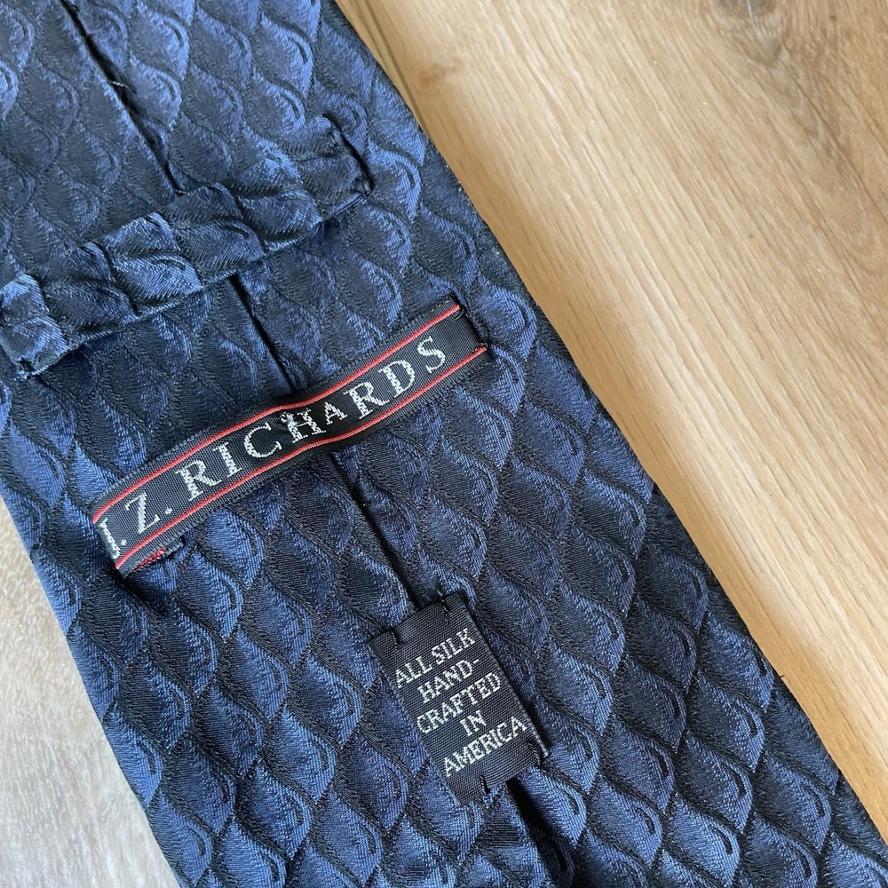 J.Z. Richards Navy Blue Textured Silk Tie Handcrafted USA Men's Necktie